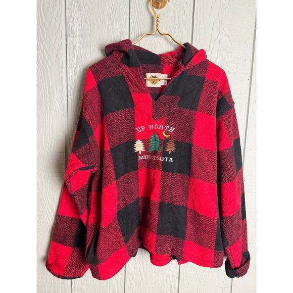Vintage Earth Ragz Buffalo Plaid Hoodie Pullover Up North Minnesota Medium Y2K - Picture 1 of 5
